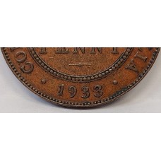 AUSTRALIA 1933/2 . ONE 1 PENNY . VARIETY . OVERDATE